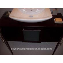 Wenge Veneered Bathroom Vanity with Wooden Countertop with Glazed Slide Door